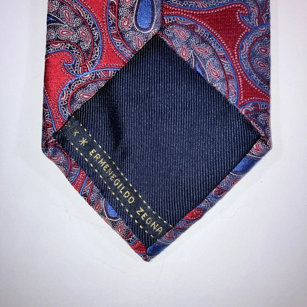 Ermenegildo Zegna Mens Silk Tie Red Blue Paisley Necktie Made in Italy
